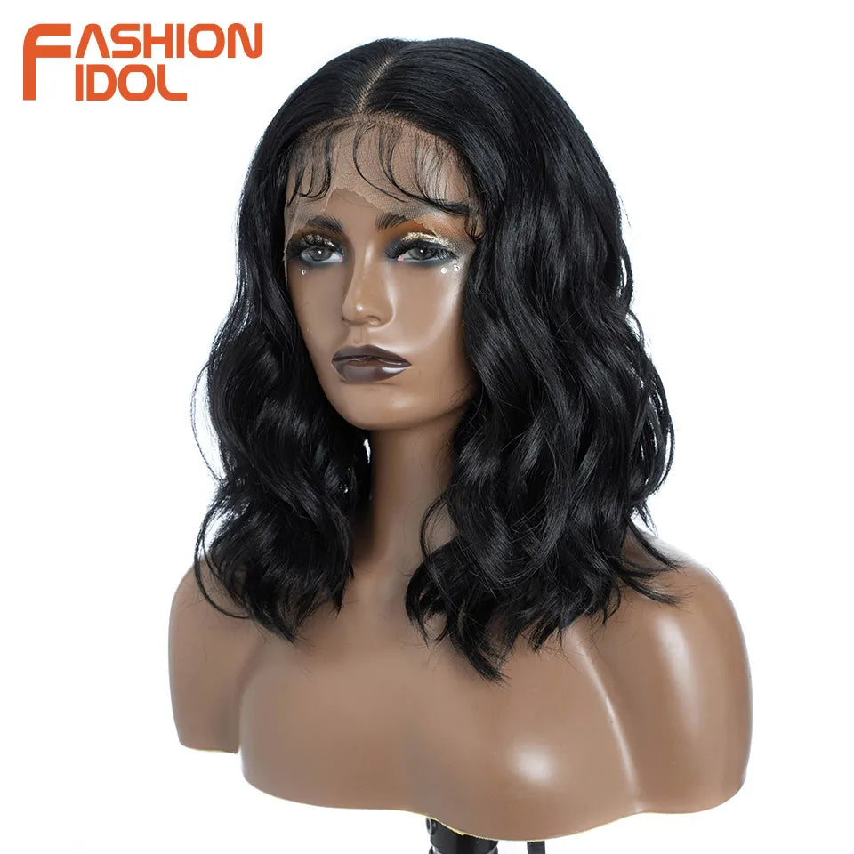 FASHION IDOL 12 Inch Bob Body Wave 13x7 HD Lace Front Synthetic Wigs - Various Colors Available