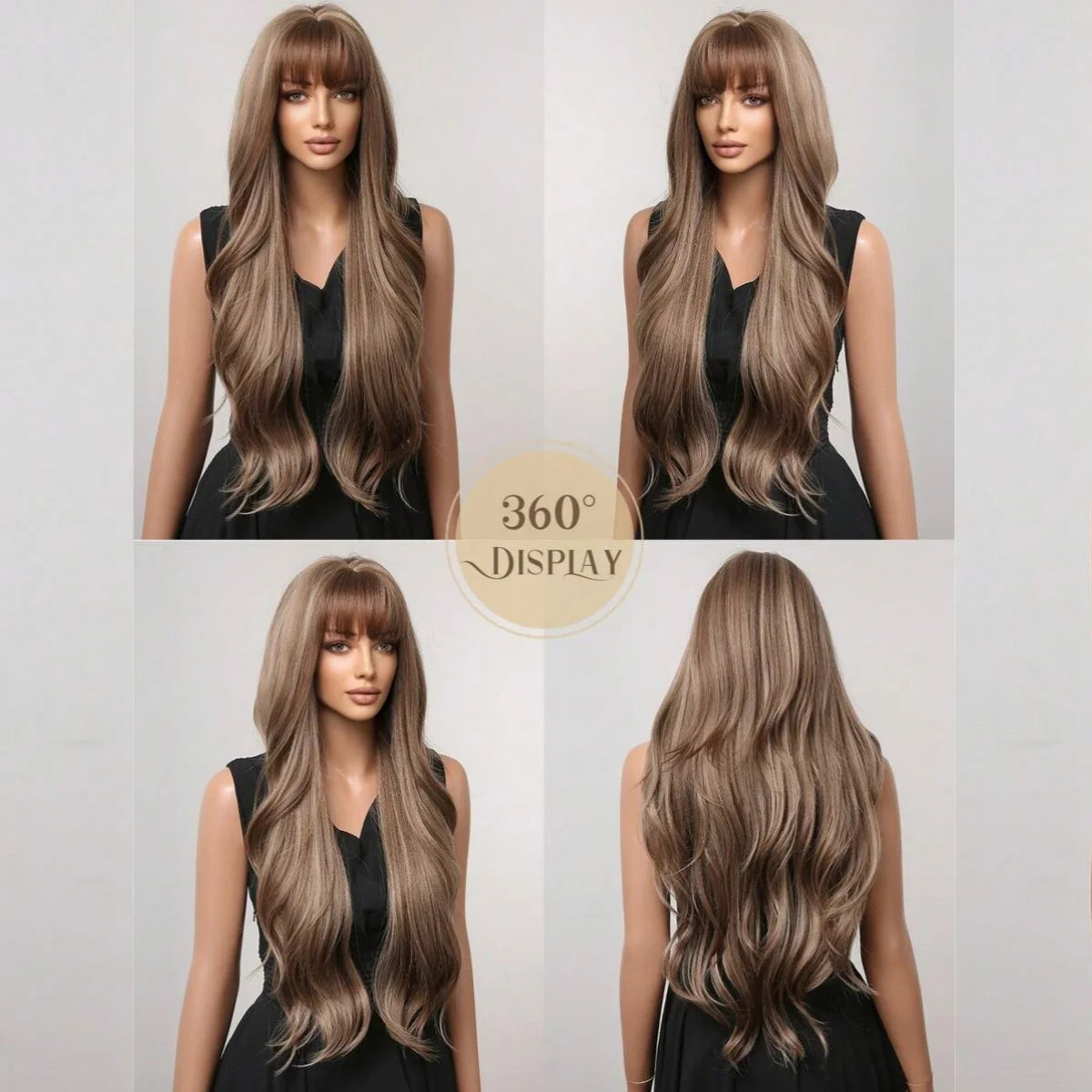 Long Curly Wavy Heat Resistant Synthetic Wigs With Bangs - Various Colors Available