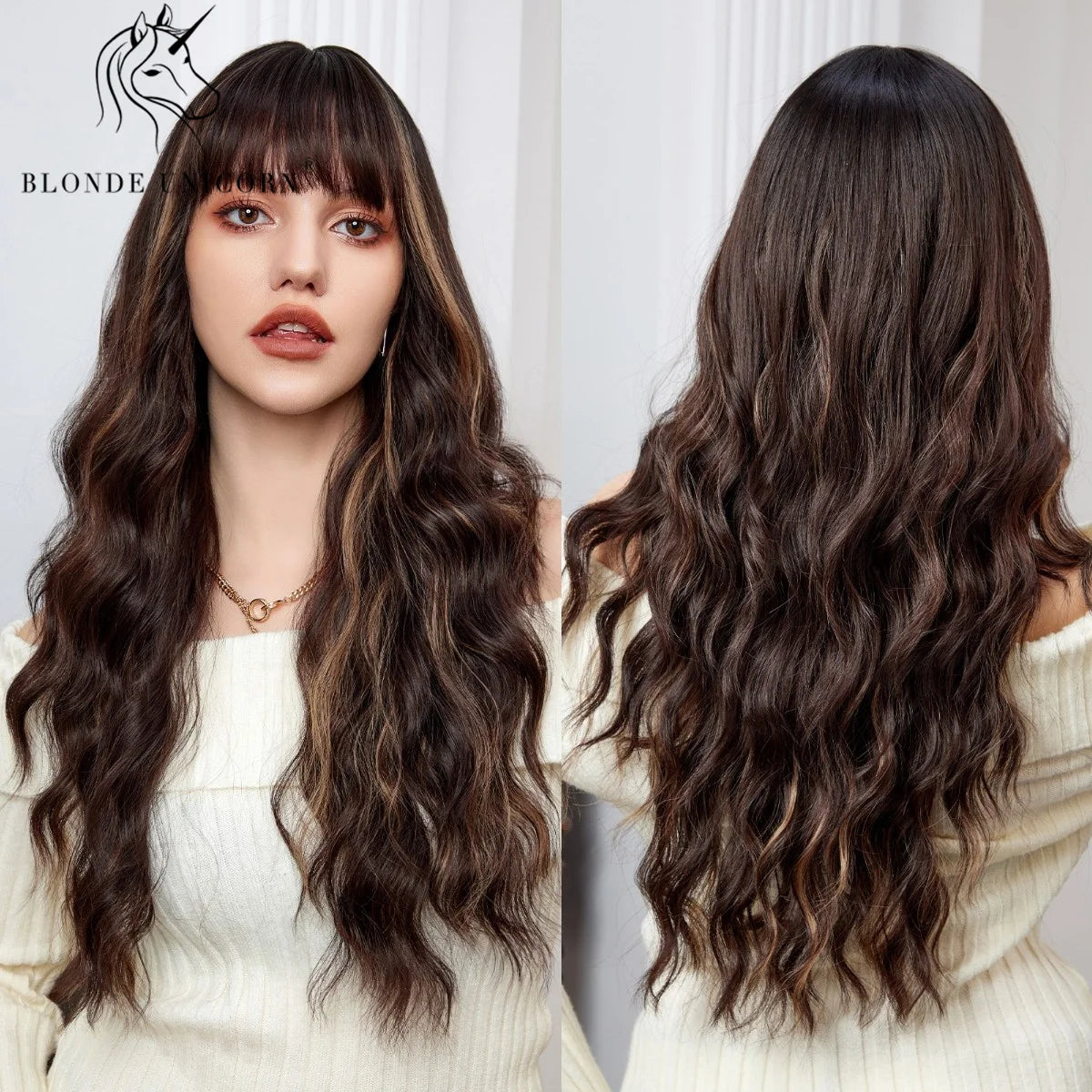 Wavy Synthetic Wig with Bangs - Various Colors Available