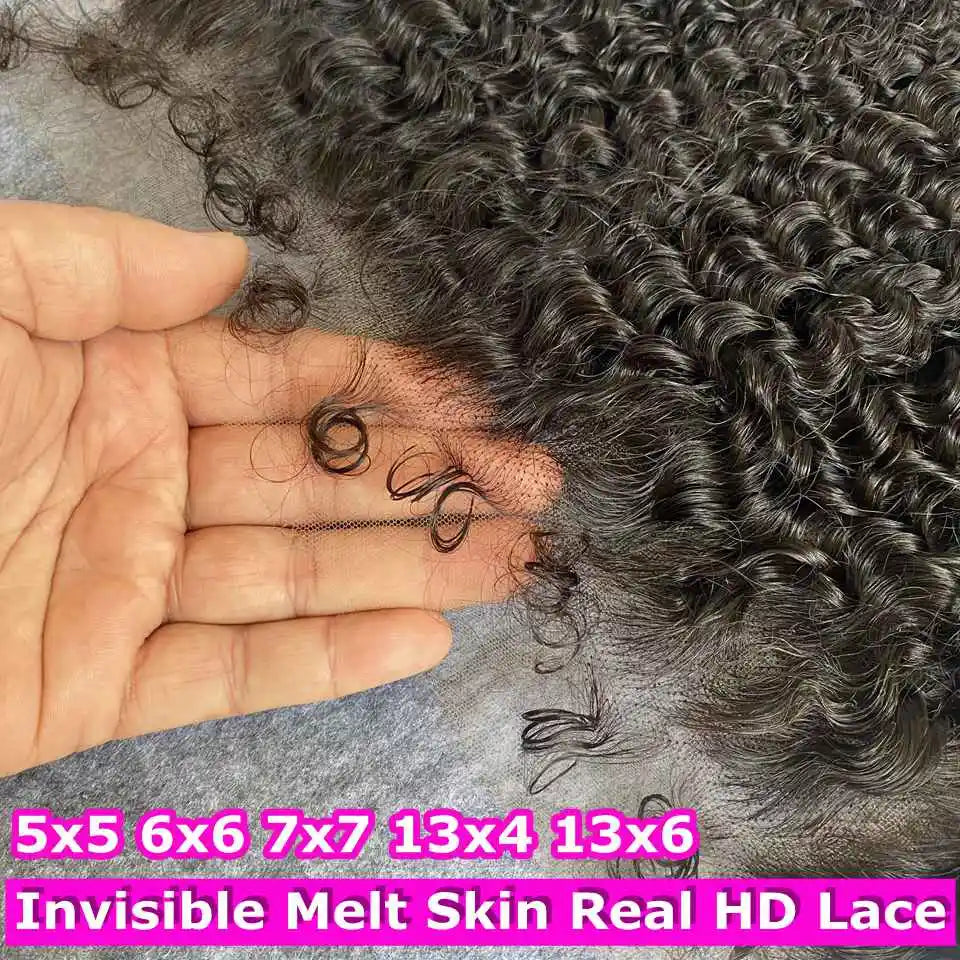 Deep Curly PrePlucked Natural Hairline - Invisible HD Lace Frontal (Human Hair)