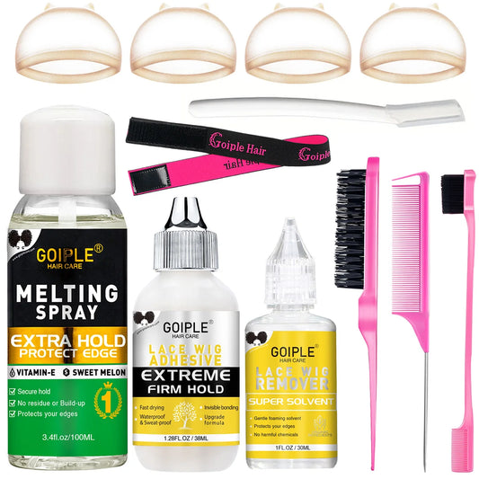 GOIPLE 12pcs Wig Installation Kit Set -  Waterproof Adhesive Wig Glue and Remover, Melting Holding Spray for Lace Front Styling