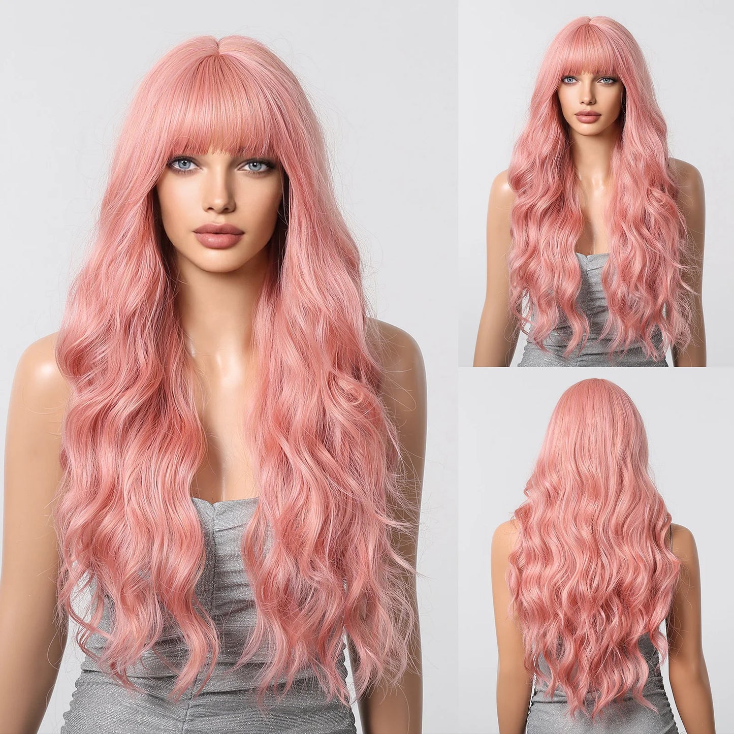Long Wavy Synthetic Hair Wigs with Bangs - Various Colors Available