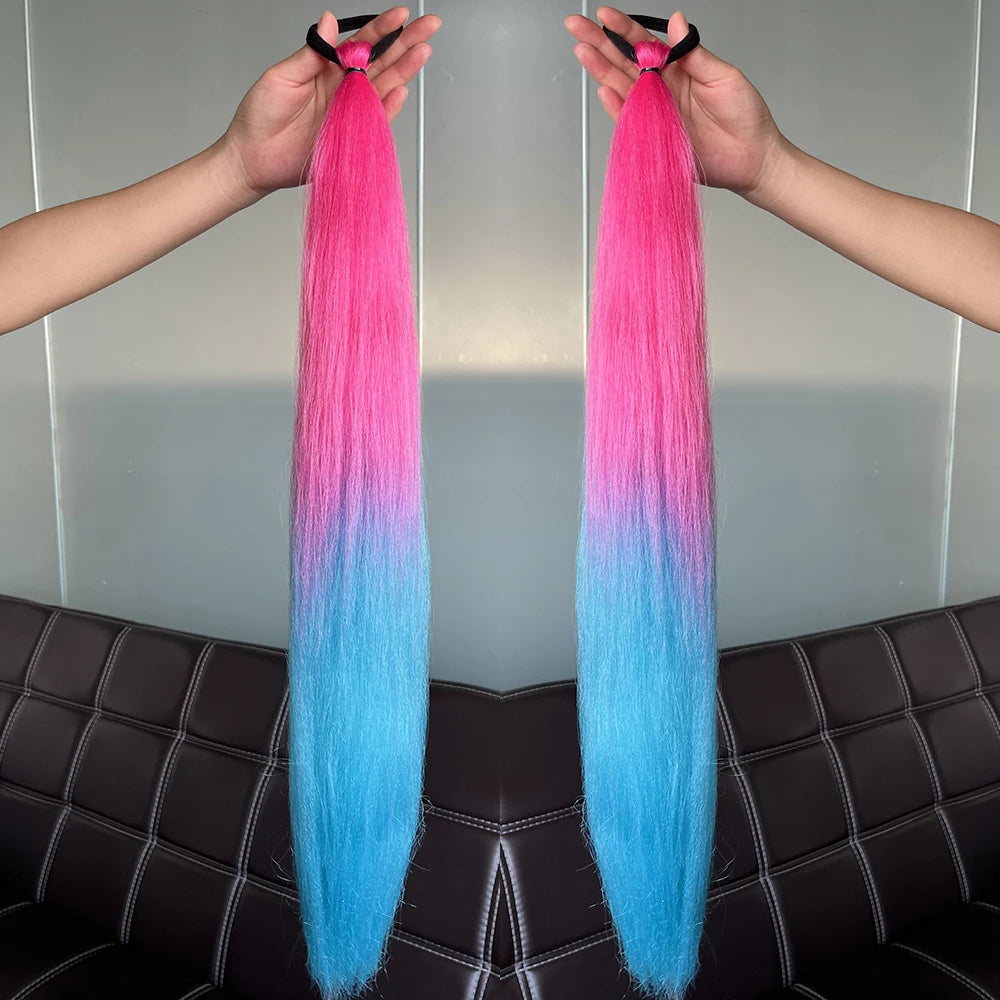 Synthetic 2Pcs Straight Ponytail With Elastic Hair Tie - Various Colors Available