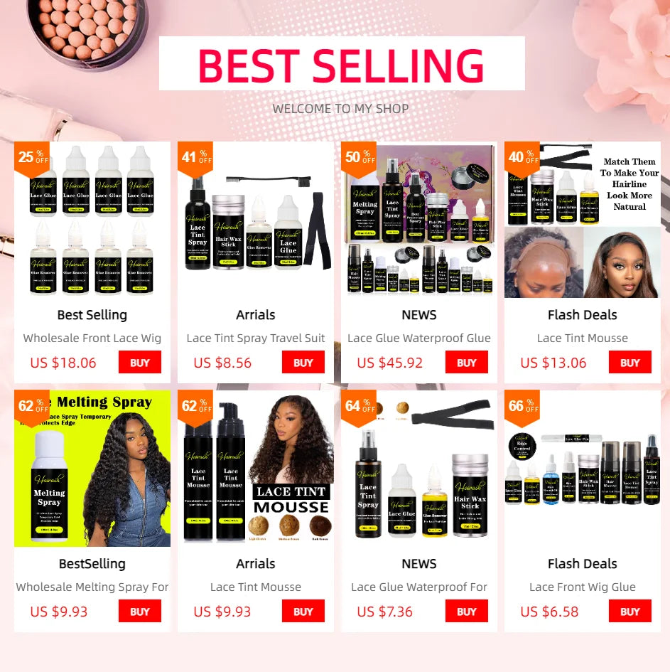 Wig Installation Kit Set includes : Melting Spray, Lace Tint Mousse, Wig Glue Waterproof  & Glue Remover