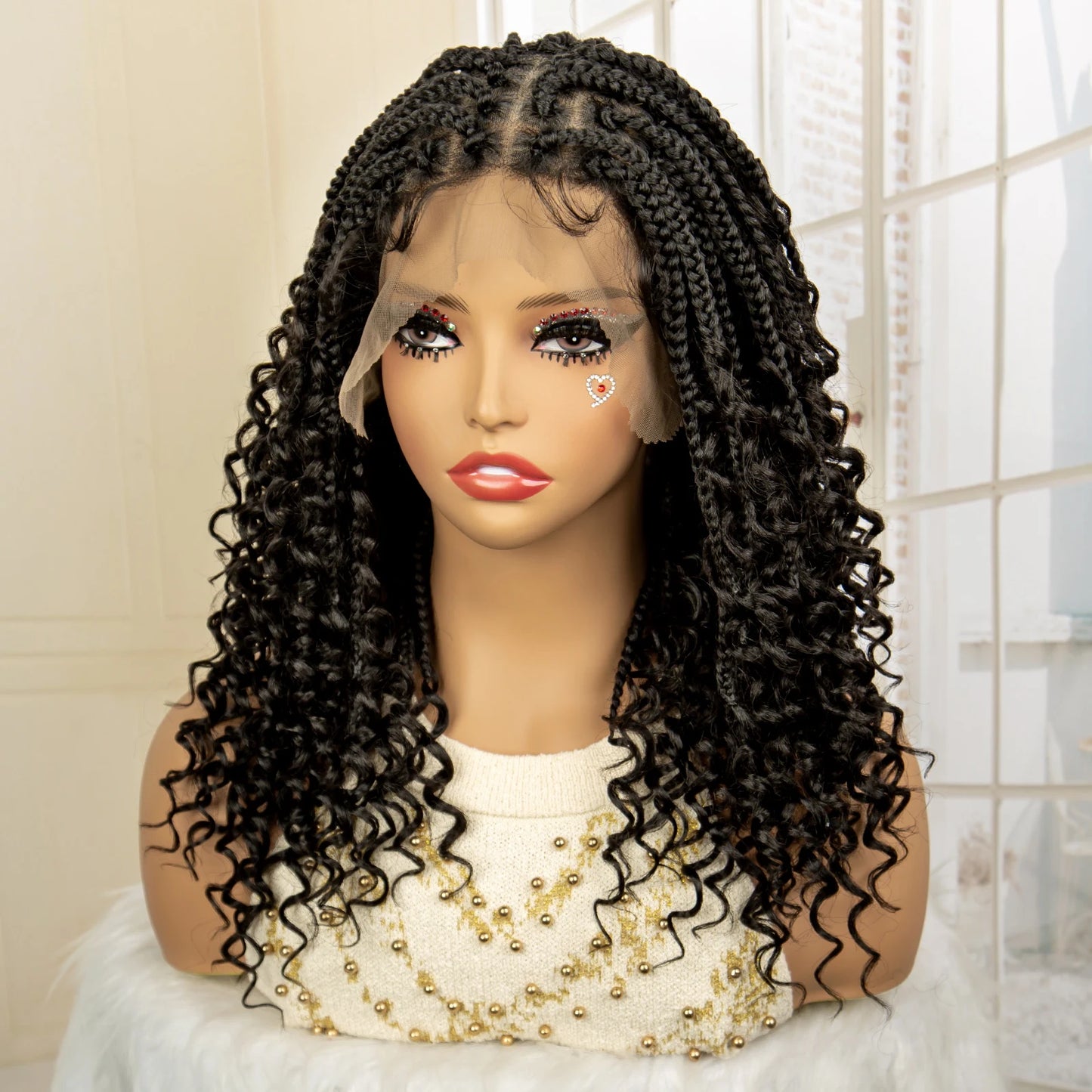 14 Inches Short Box Braided Full Lace Synthetic Boho Wigs  - Various Colors Available