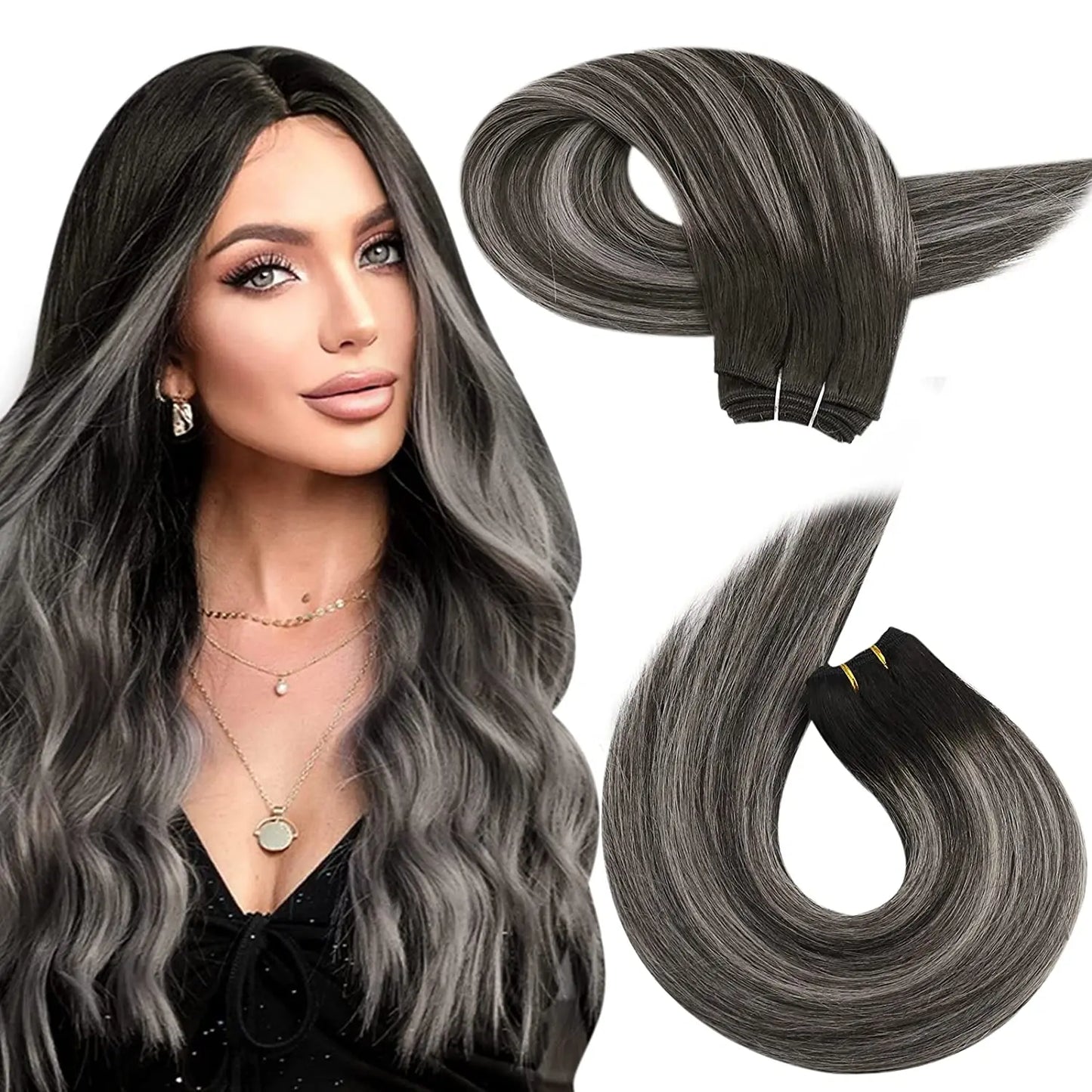 Straight Human Hair Bundles Weave Balayage Hair Pieces
