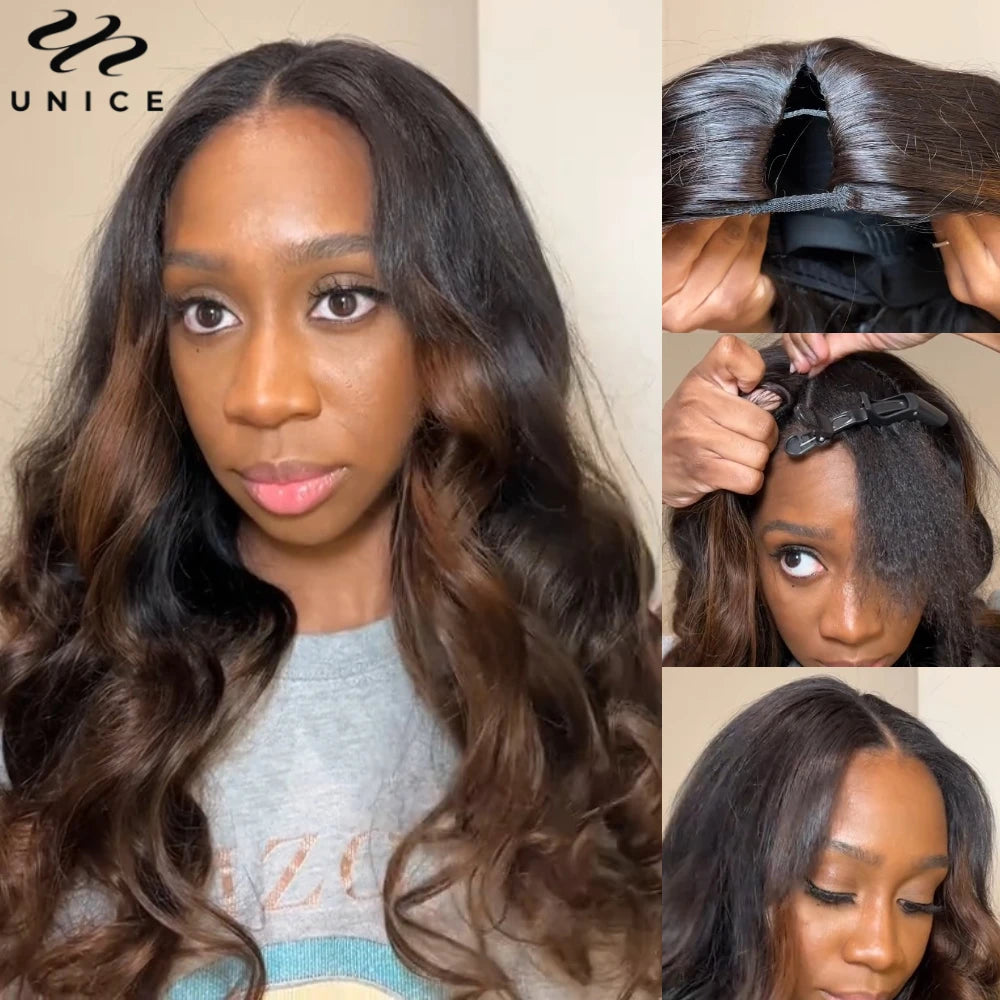 Body Wave Drawstring V Part Human Hair Wig