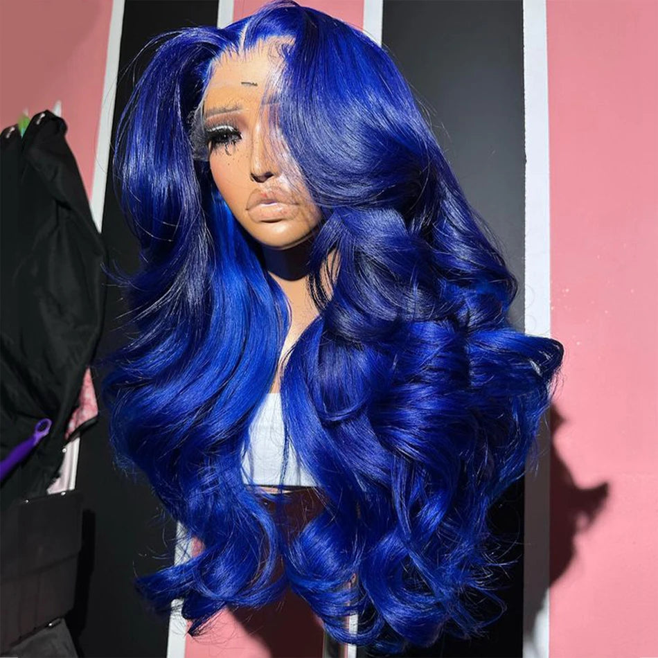 Brazilian Body Wave Dark Blue -  Pre Plucked Transparent Lace Frontal Human Hair Wig