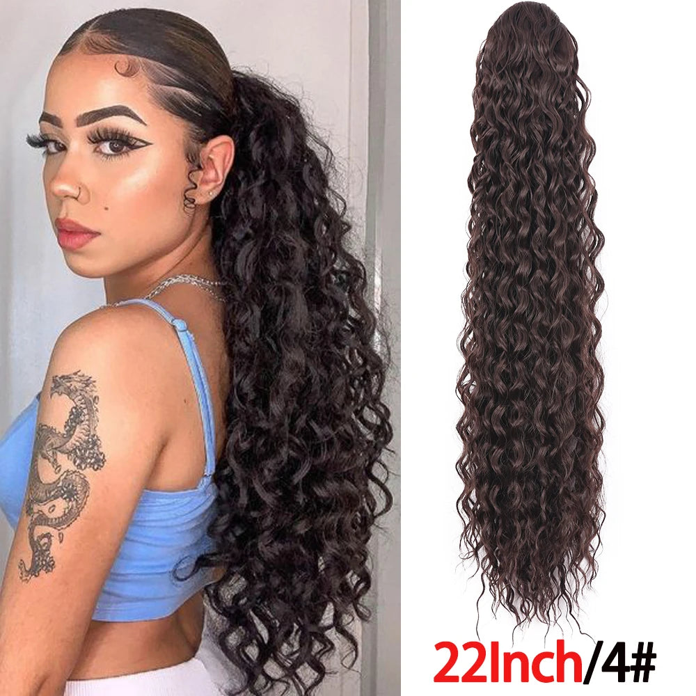 Long Synthetic Deep Wave Wrap Drawstring Ponytails - Various Options Available