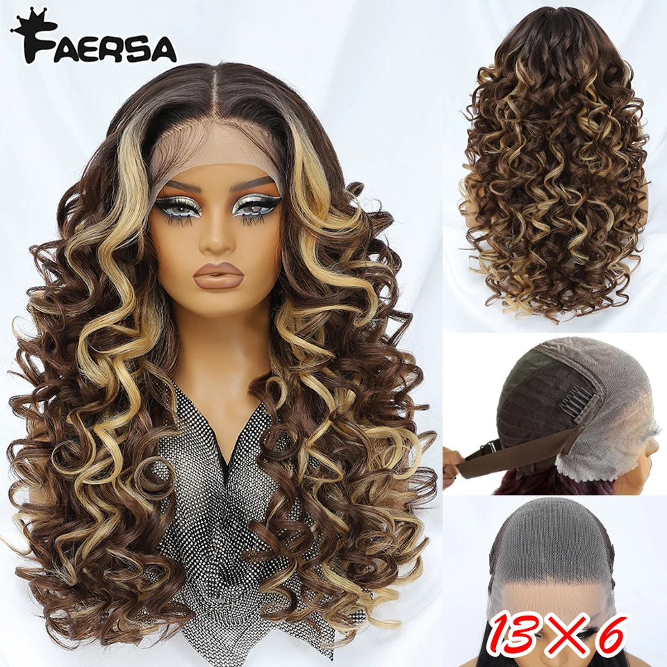 Curly Pre-Plucked Baby Hair Synthetic Lace Front Wigs - Various Colors Available