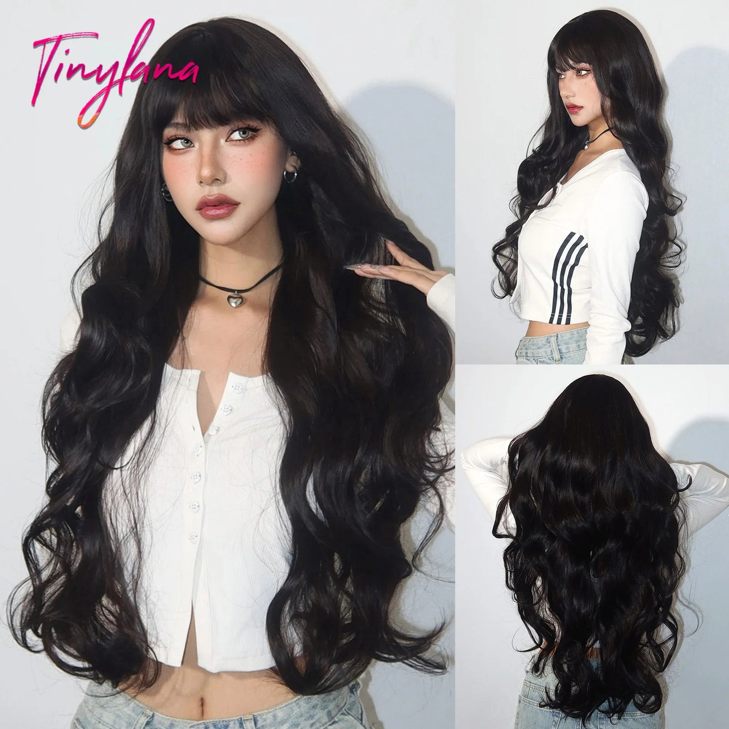 Long Curly Wavy Synthetic Wigs with Bangs