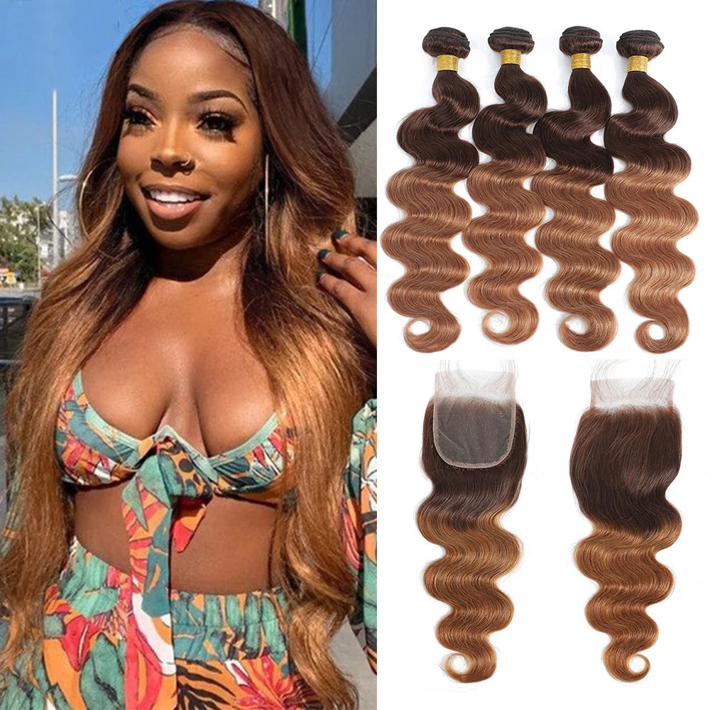 1B99J Body Wave Bundles With Closure Brazilian Human Hair