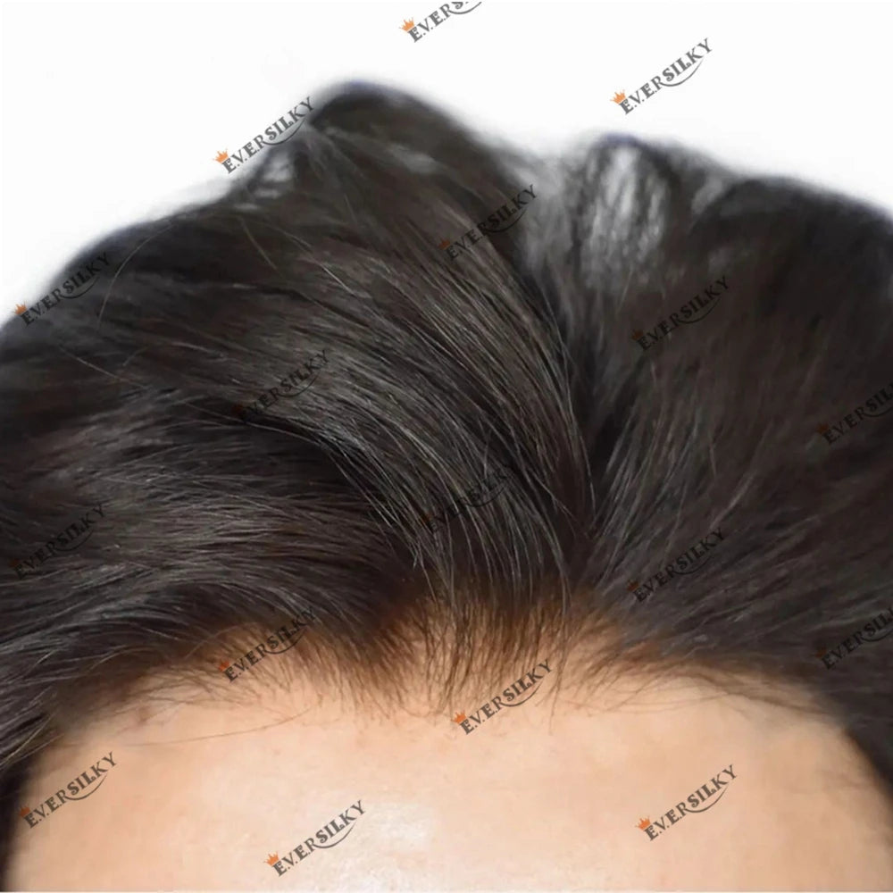 Natural Hairline Hair Replacement System(Toupee) V-loop 0.06-0.08mm PU Base  Straight/Wavy - Colors 1,1B,2 & 3 Available