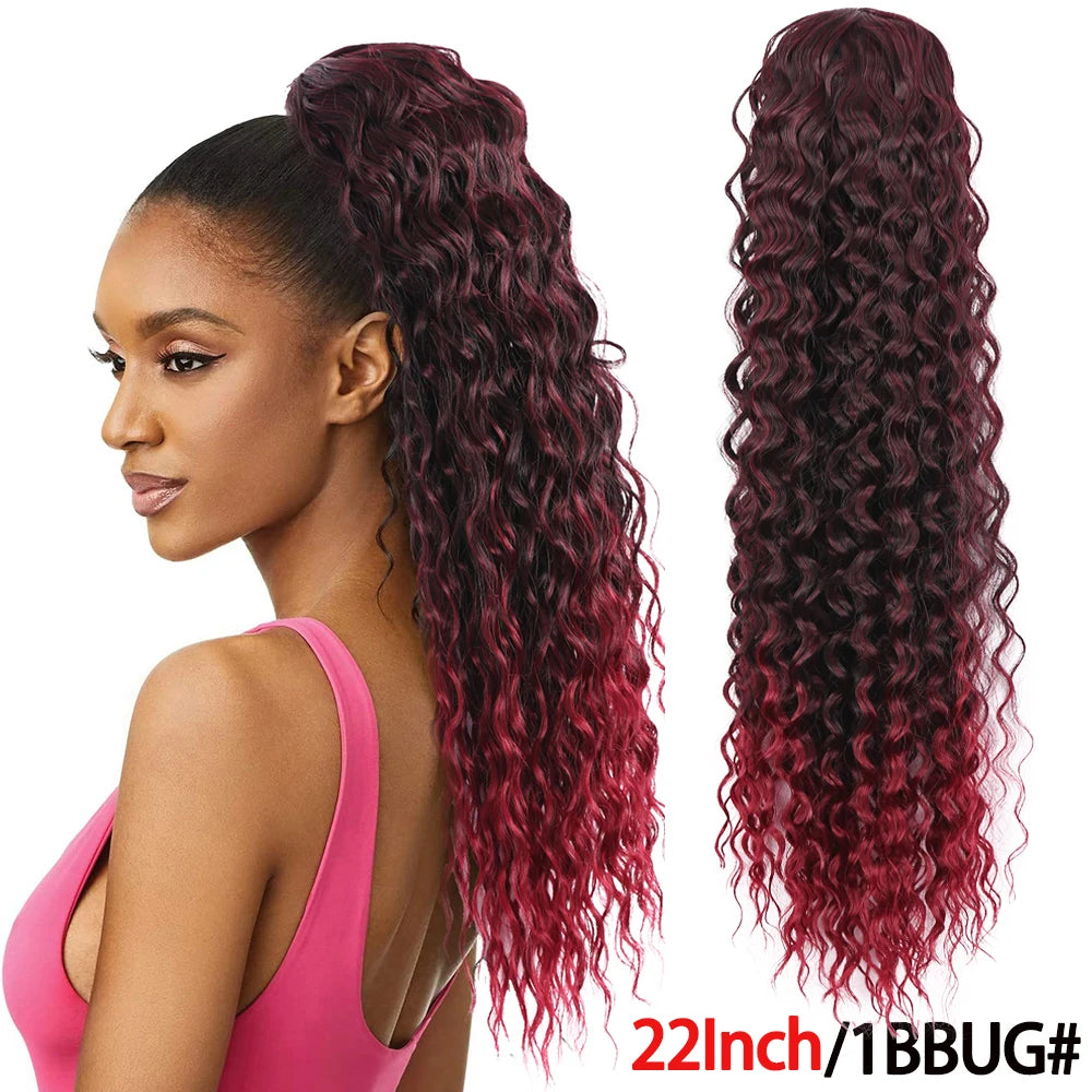 Long Synthetic Deep Wave Wrap Drawstring Ponytails - Various Options Available