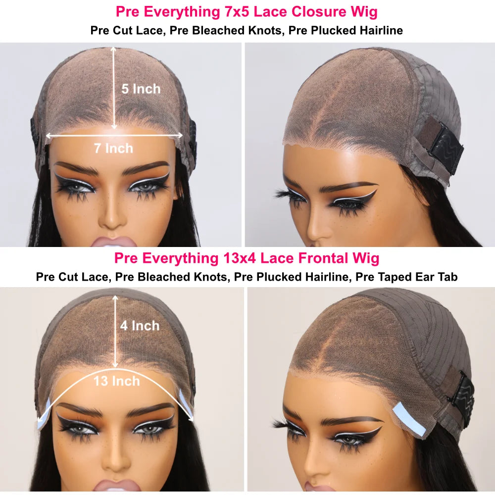 Yaki Straight Bob - Pre Bleached, Pre Cut  7x5 13x4 Lace Front Human Hair Glueless Wig