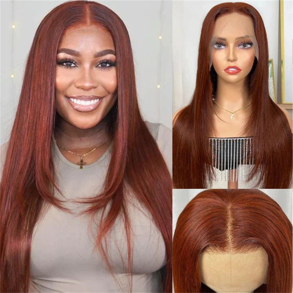 Copper Red Layered Cut Synthetic Lace Front Wig