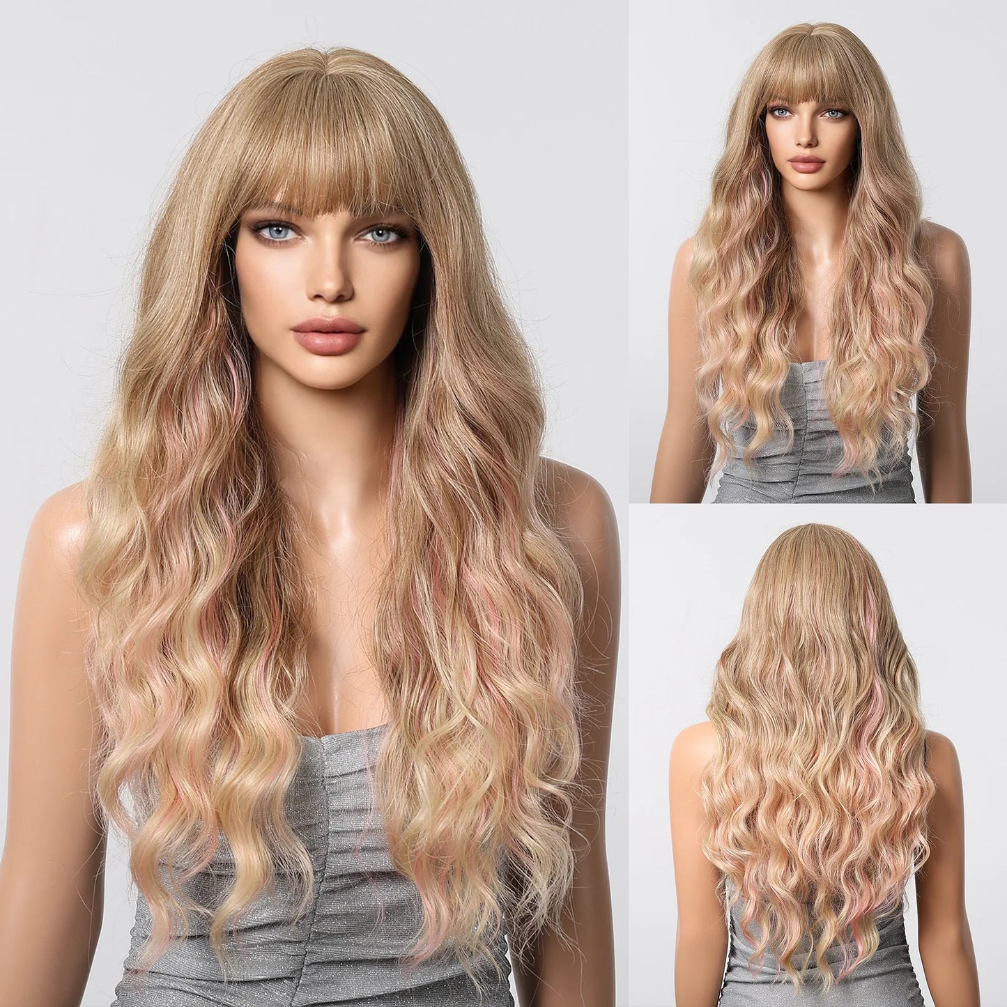 Long Wavy Synthetic Hair Wigs with Bangs - Various Colors Available