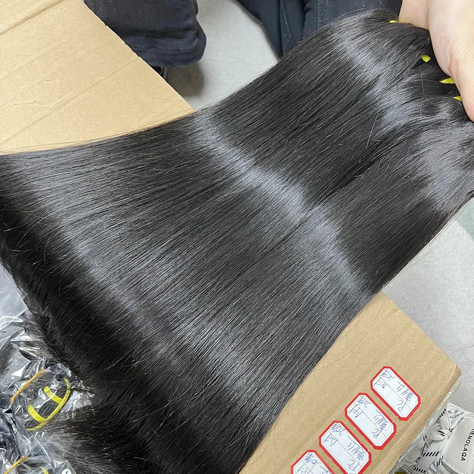 Bone Straight Human Hair Bundles 12A Grade 100% Unprocessed Raw Vietnamese Virgin Weft #1B Natural Black