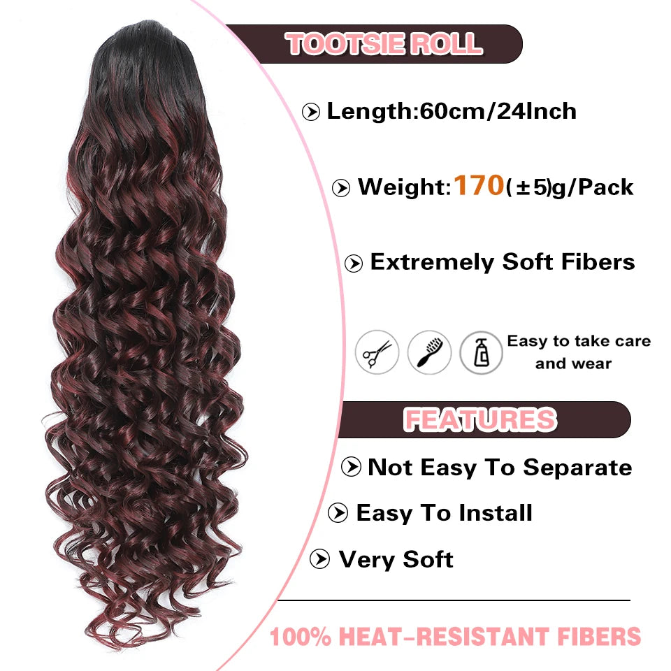 24inch Synthetic Drawstring Curly Ponytail With secure Clip