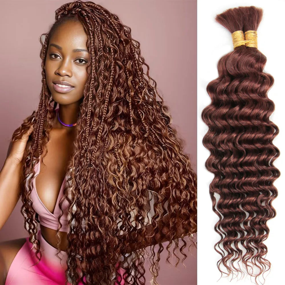 Deep Wave in Various Colors - No Weft Brazilian Virgin Human Hair Human  for Braiding (Boho Braids)