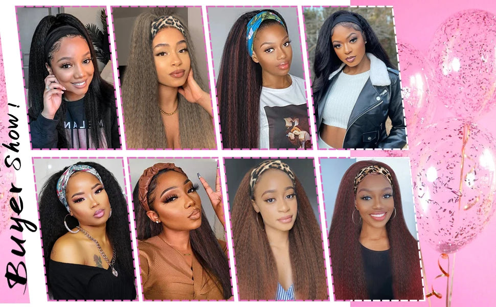 Kinky Yaki Straight Human Hair Headband Wig