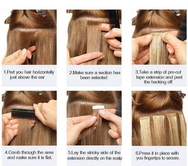 Jet Black Straight Human Hair Tape - In Extensions - Seamless Invisible
