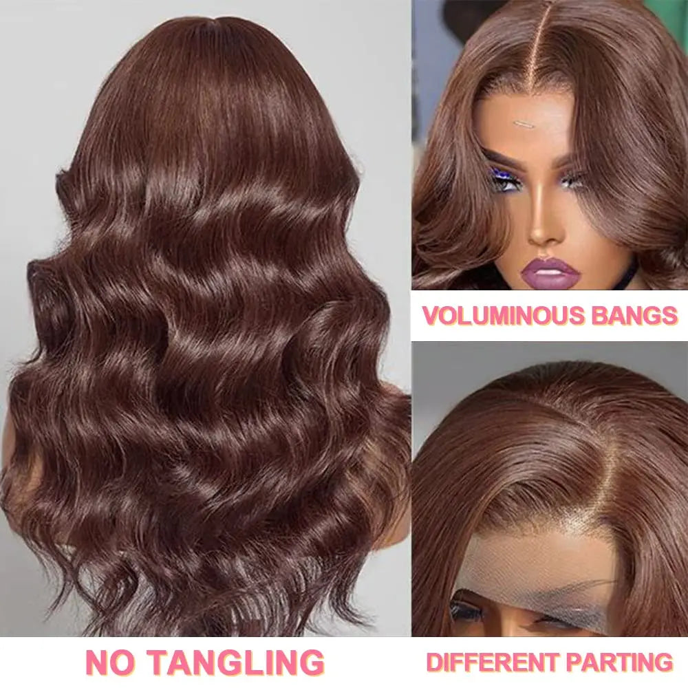 Brazilian Chocolate Brown Body Wave - Gluless HD Preplucked Lace Frontal Human Hair Wig