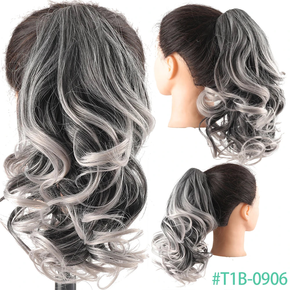 Synthetic Claw Clip In Short Curly Ponytails