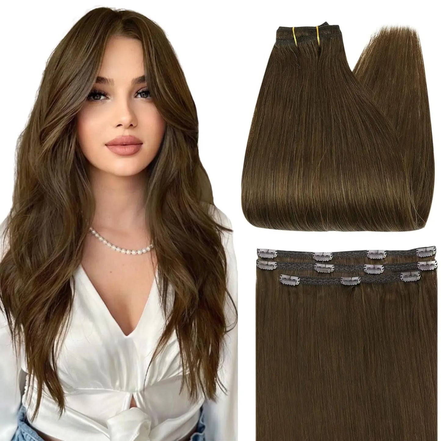 Full Shine Straight Human Hair 3pc Clip in Hair Extensions  - Various Colors Available