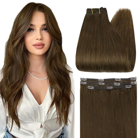 Full Shine Straight Human Hair 3pc Clip in Hair Extensions  - Various Colors Available