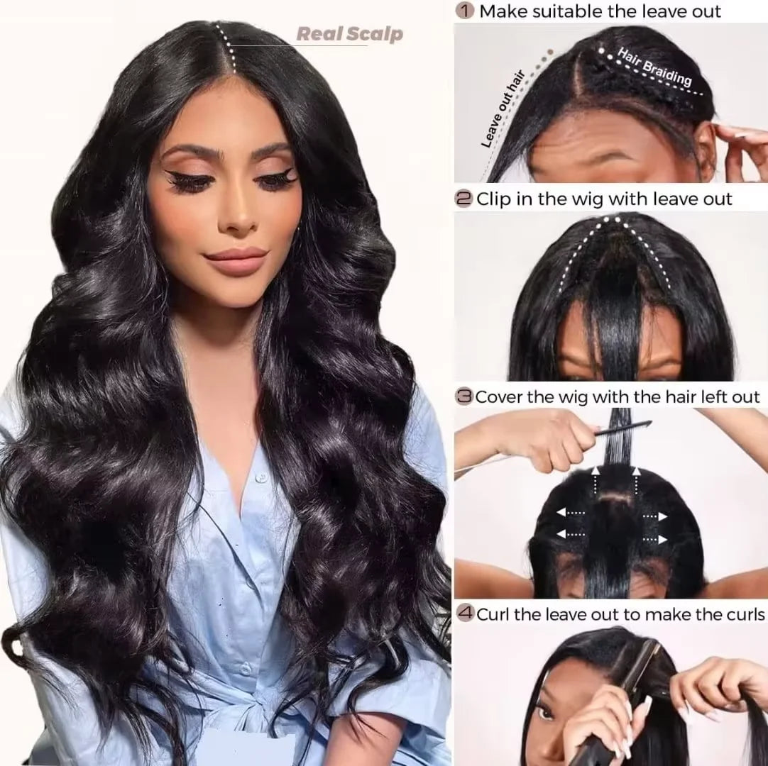 V Part Body Wave Brazilian Human Hair Wigs
