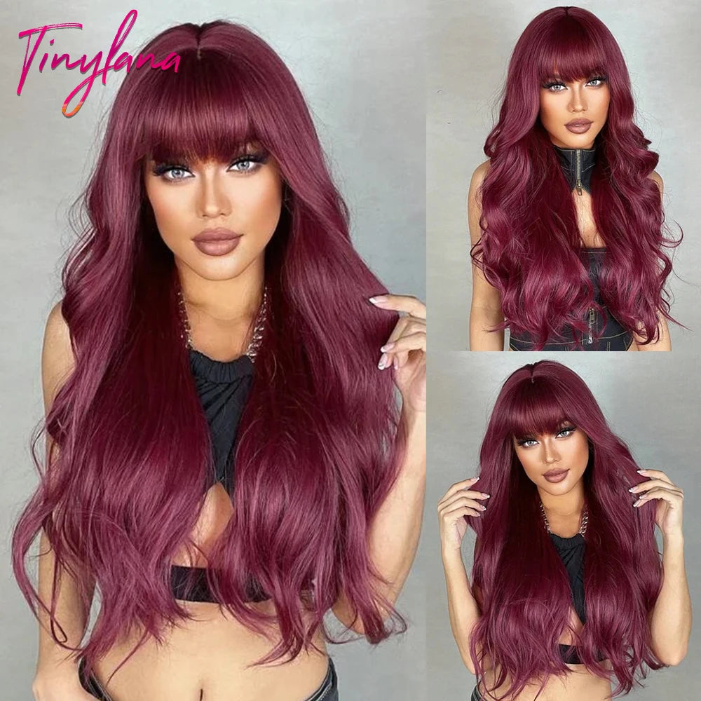 Long Curly Wavy Synthetic Wigs with Bangs