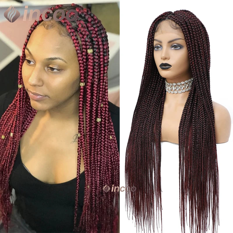 36" Full Lace Front Synthetic Box Braided Knotless Wigs - Various Colors Available