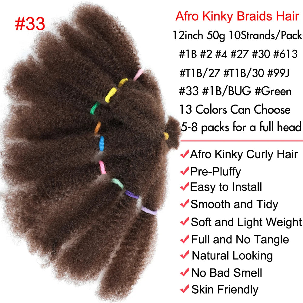 Afro Kinky Curly Marley Synthetic 12inch Hair - Various Colors Available