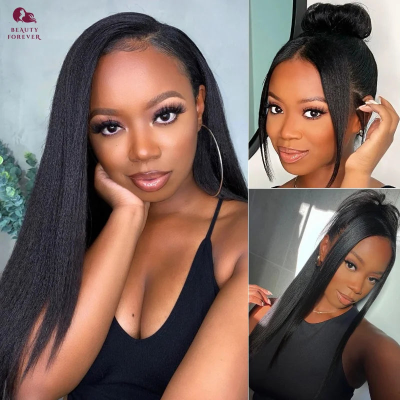 Yaki Straight - Elastic Drawstring Glueless Human Hair 7x5 Bye Bye Knots Wear and Go Wig