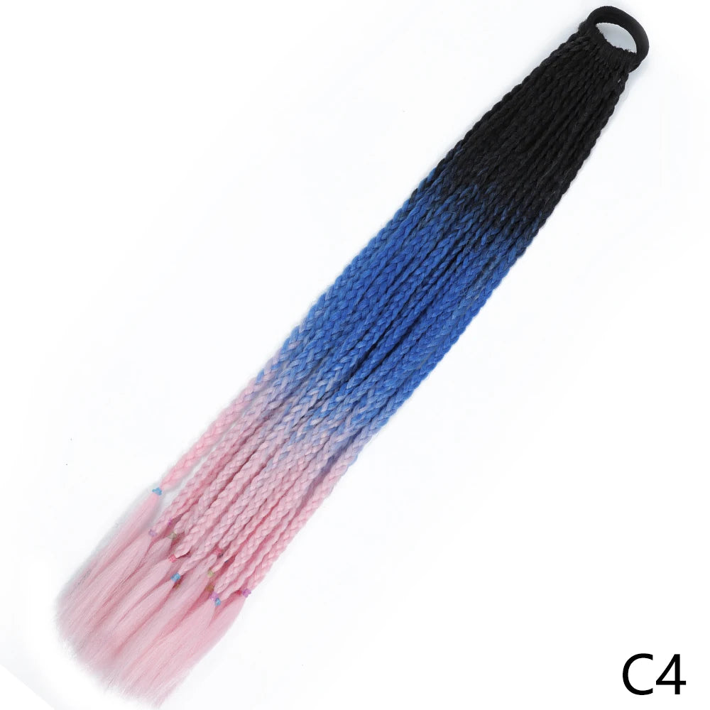 Synthetic Gradient Color Braided Ponytails With Elastic Band