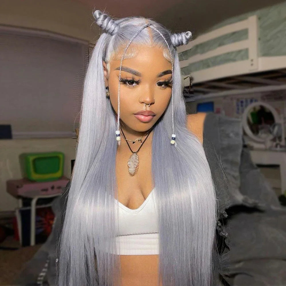 Raw Vietnamese Straight Silver Grey - HD Transparent Lace Frontal Human Hair Wig