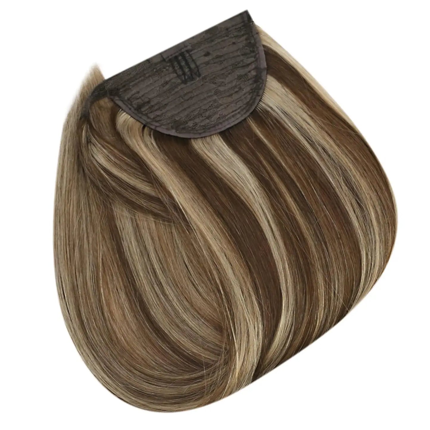 Straight Wrap Around Clip In Human Hair Ponytail, Ombre Highlight #4/27 Colors