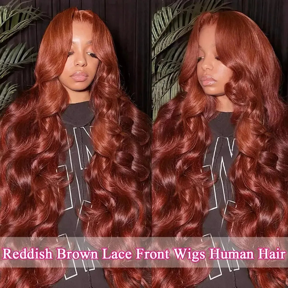 Reddish Brown Body Wave - Pre Plucked HD Lace Frontal Human Hair Wig