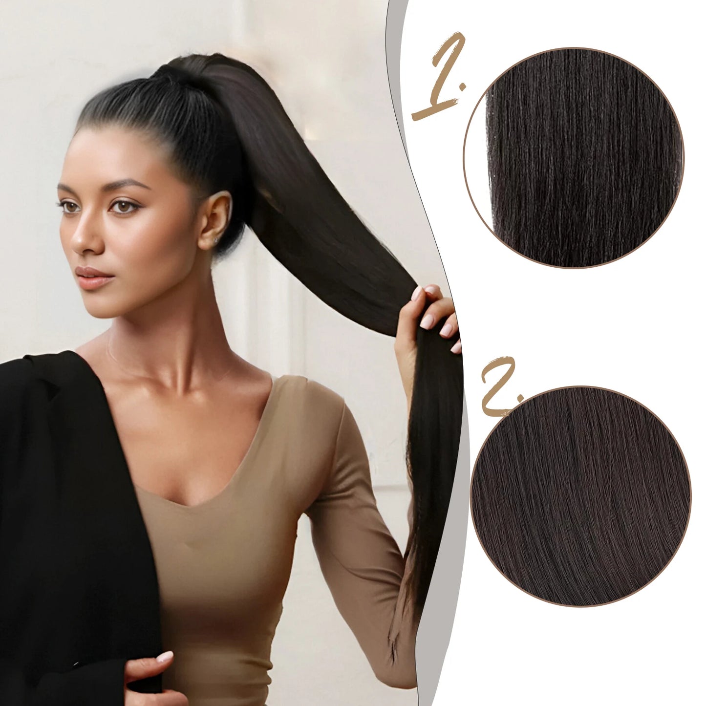 Synthetic Long Straight Drawstring Pony Tail With Clip - Various Options Available