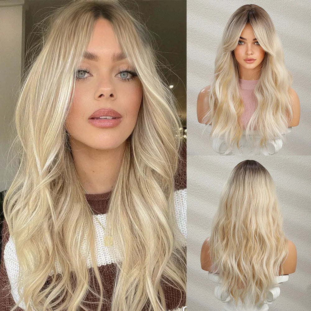 Wavy Synthetic Wig with Bangs - Various Colors Available