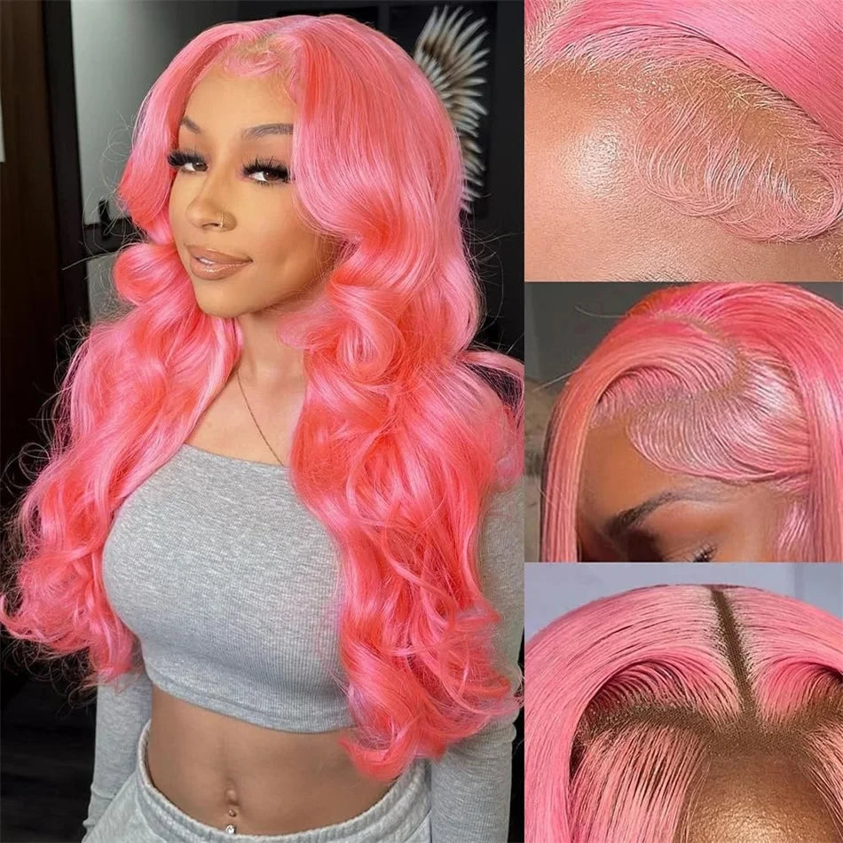 Pink Body Wave - Transparent Pre Plucked HD Lace Frontal Human Hair Wig