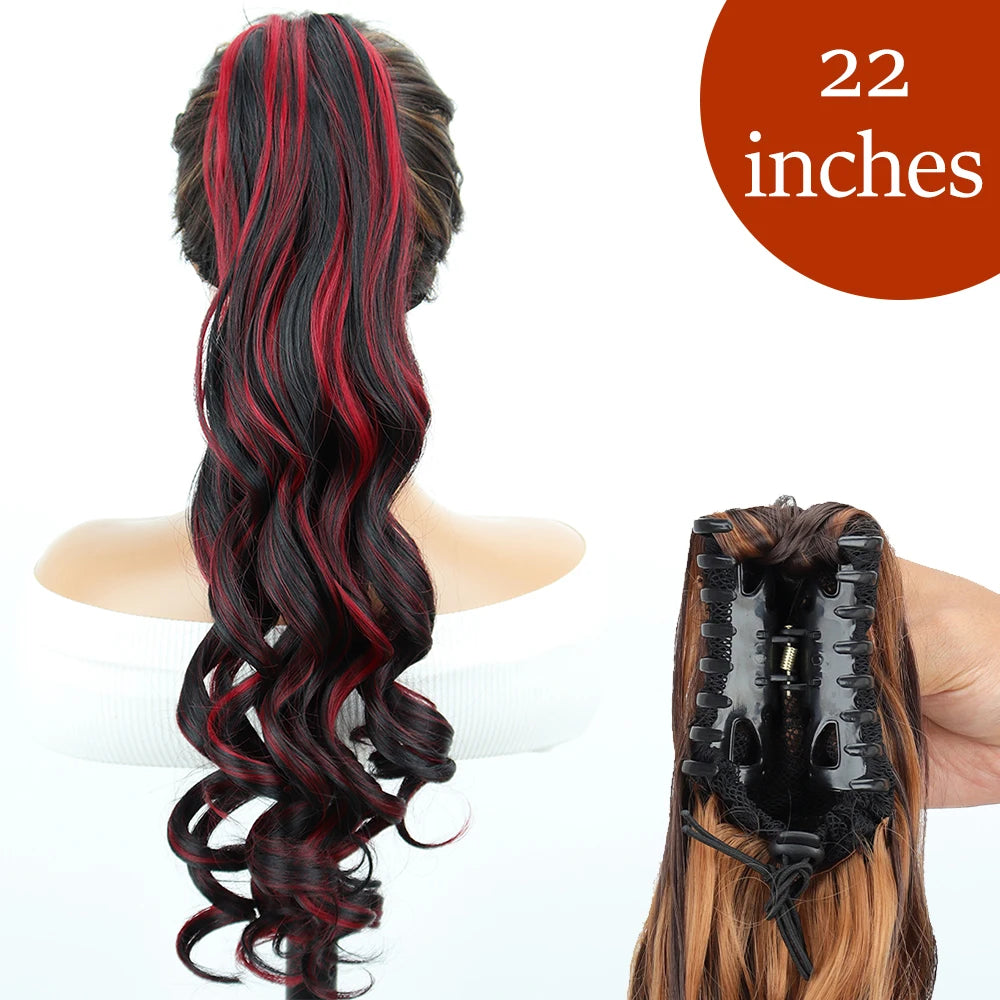 Synthetic Long Straight Claw Clip On 24Inch Ponytail