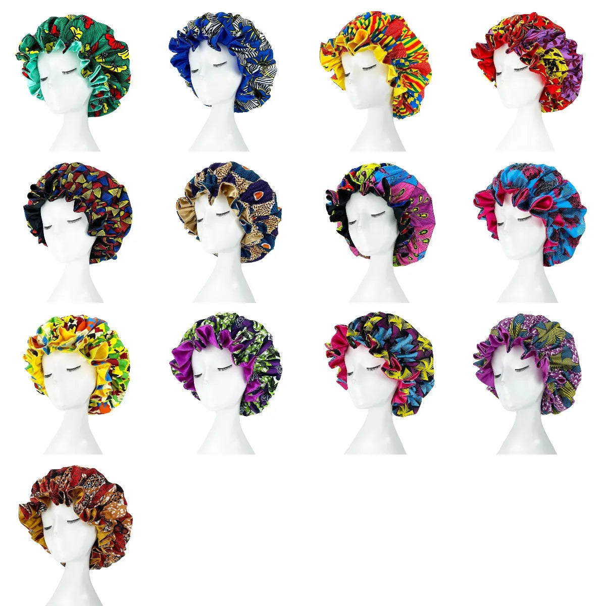 African Pattern Print Satin Bonnets