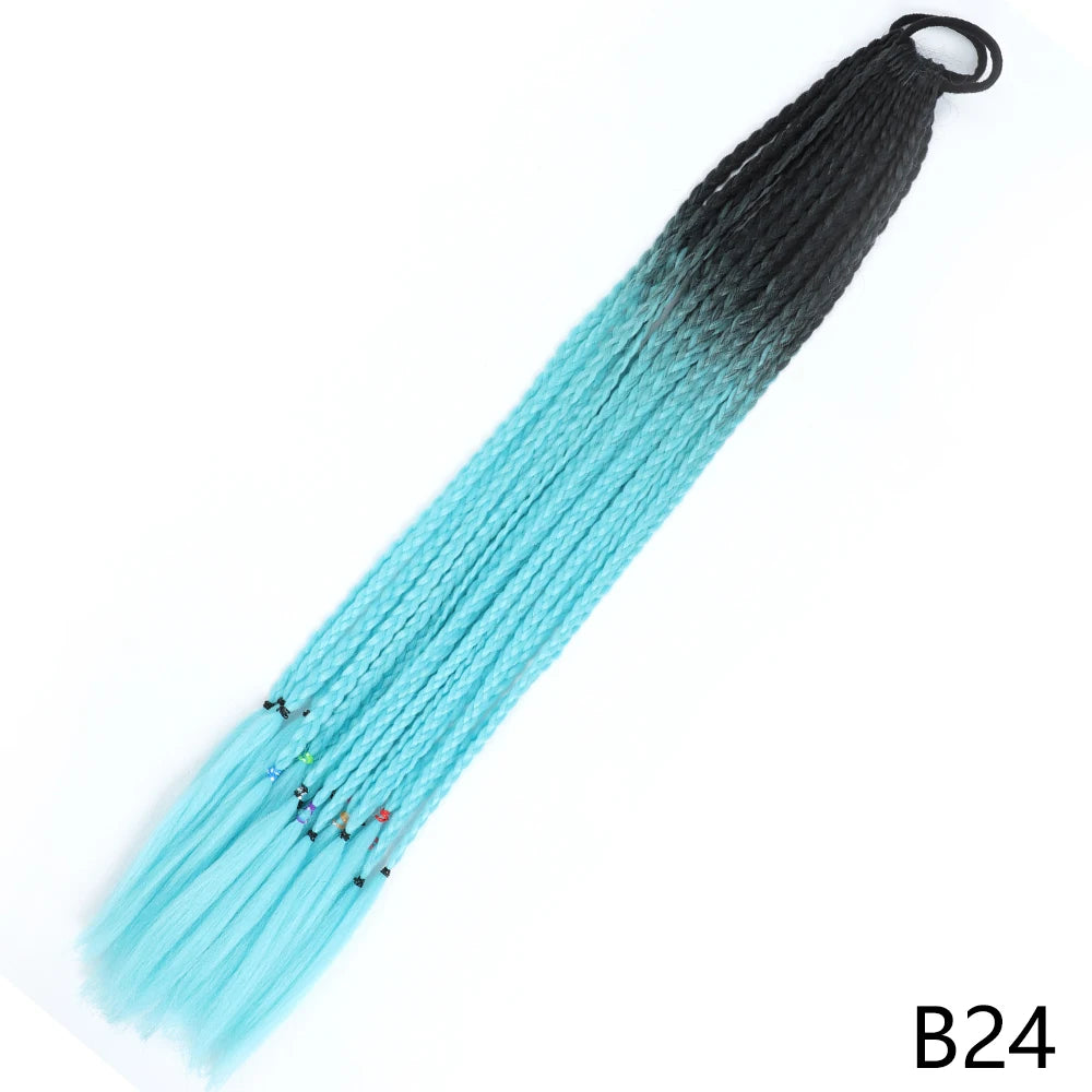 Synthetic Gradient Color Braided Ponytails With Elastic Band