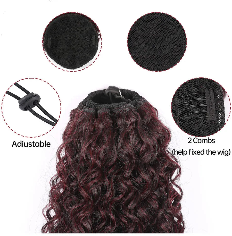 Long Synthetic Deep Wave Wrap Drawstring Ponytails - Various Options Available