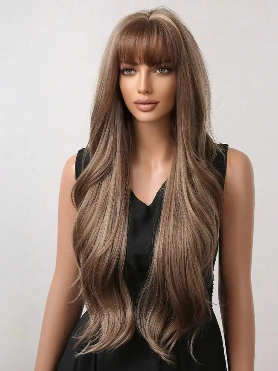 Long Curly Wavy Heat Resistant Synthetic Wigs With Bangs - Various Colors Available