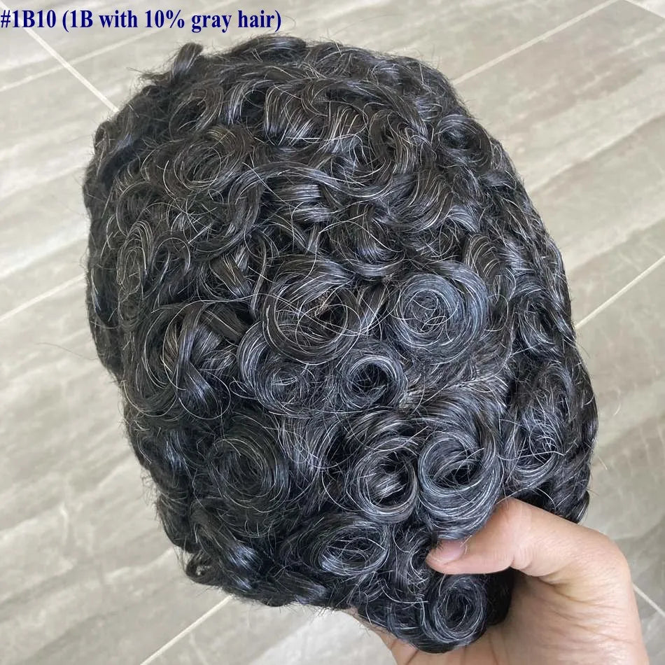 Full Skin Base 20mm Curly Human Hair- Durable Prosthesis System With Natural Frontline - Various Colors Available