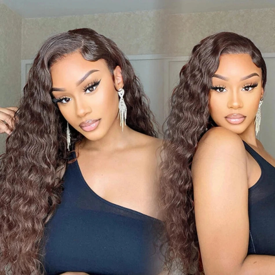 Deep Wave  Chocolate Brown - HD Lace Front Human Hair Glueless Wig