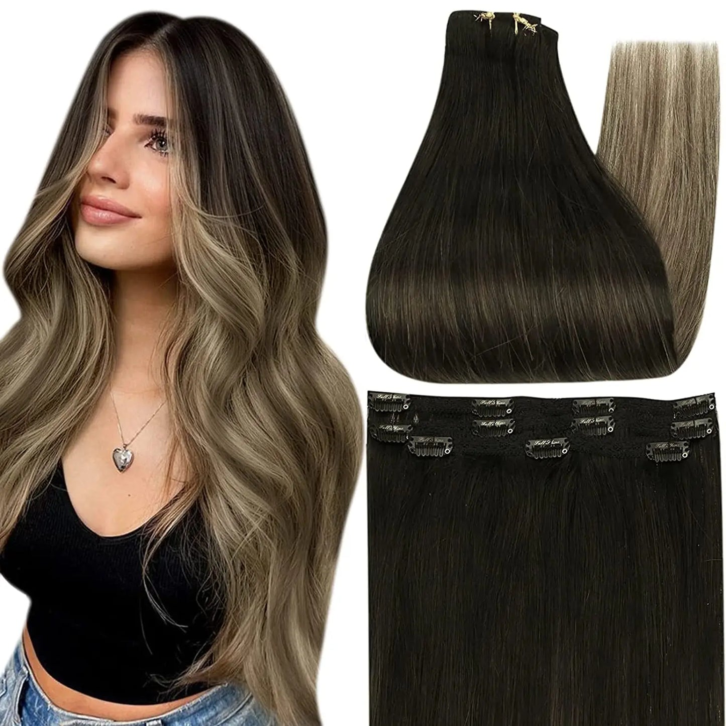Full Shine Straight Human Hair 3pc Clip in Hair Extensions  - Various Colors Available